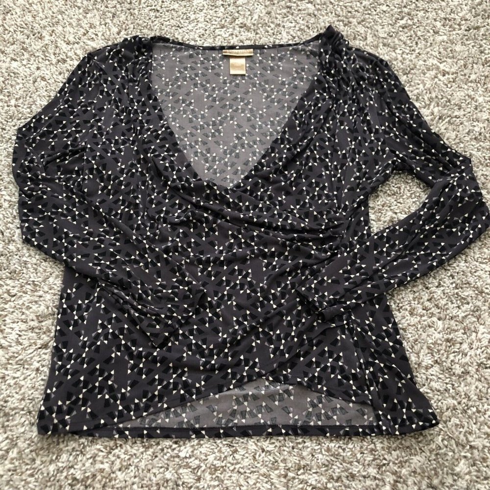 Miss Tina by Tina Knowles Women Colorful  Long Sleeve Blouse Deep V Neck Top 2XL